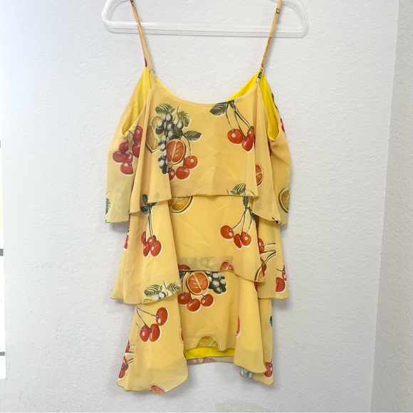 Show Me Your MuMu Suarez Ruffle Mini Dress Fruit Print Yellow Cherry Size Large - Picture 3 of 4